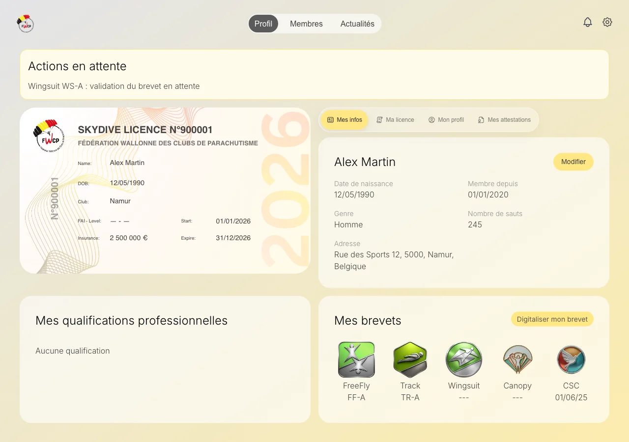Panneau des actions en attente sur le profil d’un membre ordinaire. — Ouvrez Profil et lisez le panneau des actions en attente en haut de la page.