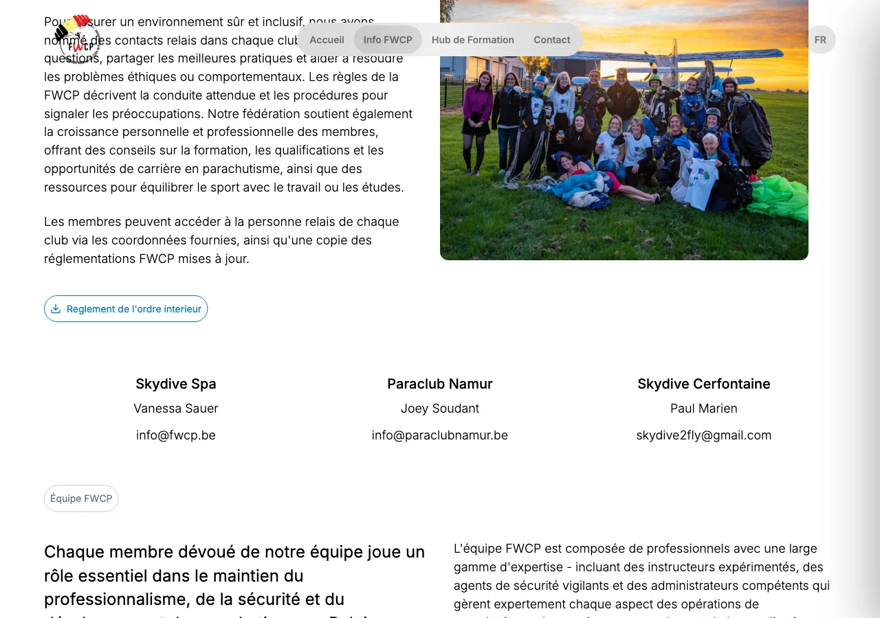 Le bouton de téléchargement du ROI dans la partie Notre Éthique. — Dans la partie « Notre Éthique », sélectionnez « Reglement de l’ordre interieur » pour télécharger le règlement d’ordre intérieur, ou ROI.