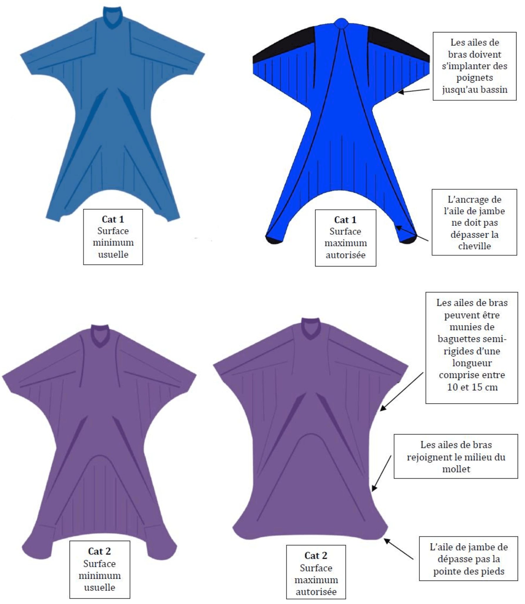 Types de wingsuits et classification par catégories 1 et 2